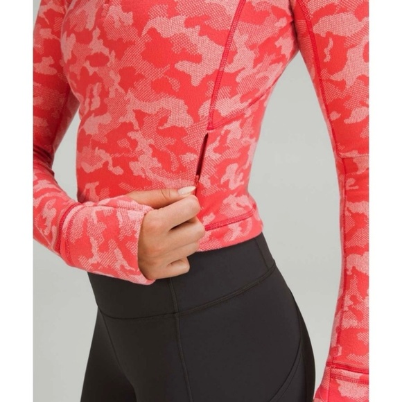 Lululemon Its Rulu Run Cropped Half Zip Heritage Camo Jacquard Raspberry Pink 0 - Picture 4 of 16